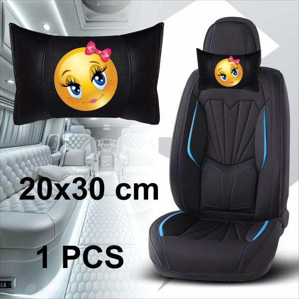 Auto Nackenkissen 20x30cm Nackenpolster Leder Schwarz mit Druck Design Smiley